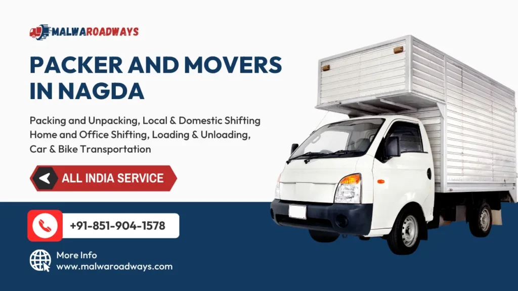 Packers and Movers in Nagda banner with phone number and website details